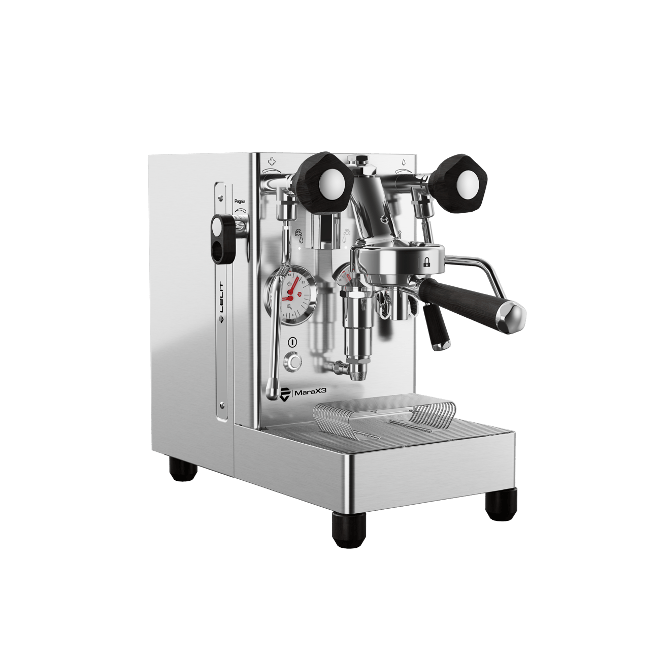 Lelit MaraX3 Brushed Stainless Steel espresso machine - 3/4 view