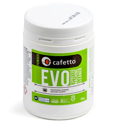 Espresso cleaning kit with Cafetto EVO, MFC milk cleaner, grinder sachets, and group head brush