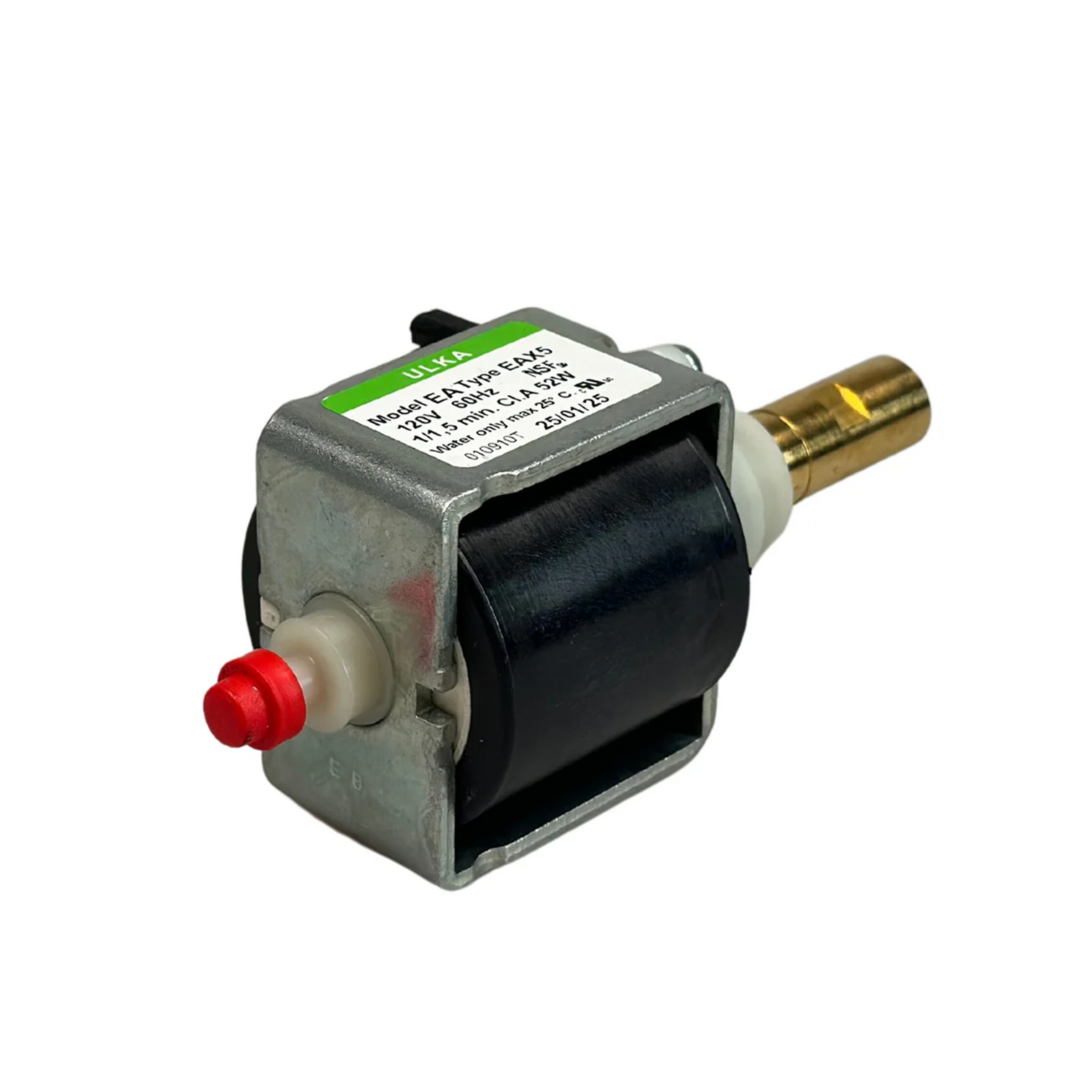 Ulka EAX5 pump label detail - Model EA Type EAX5, 120V 60Hz, 52W, NSF certified