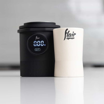 Flair Weigh Cup digital dosing scale with ceramic espresso brewing cup