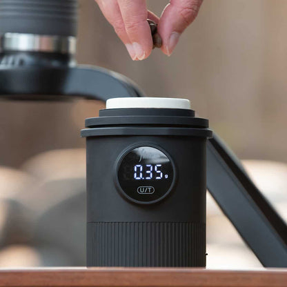 Flair Weigh Cup digital dosing scale with ceramic espresso brewing cup