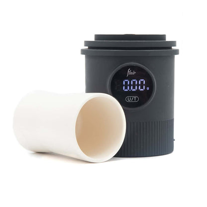 Flair Weigh Cup digital dosing scale with ceramic espresso brewing cup